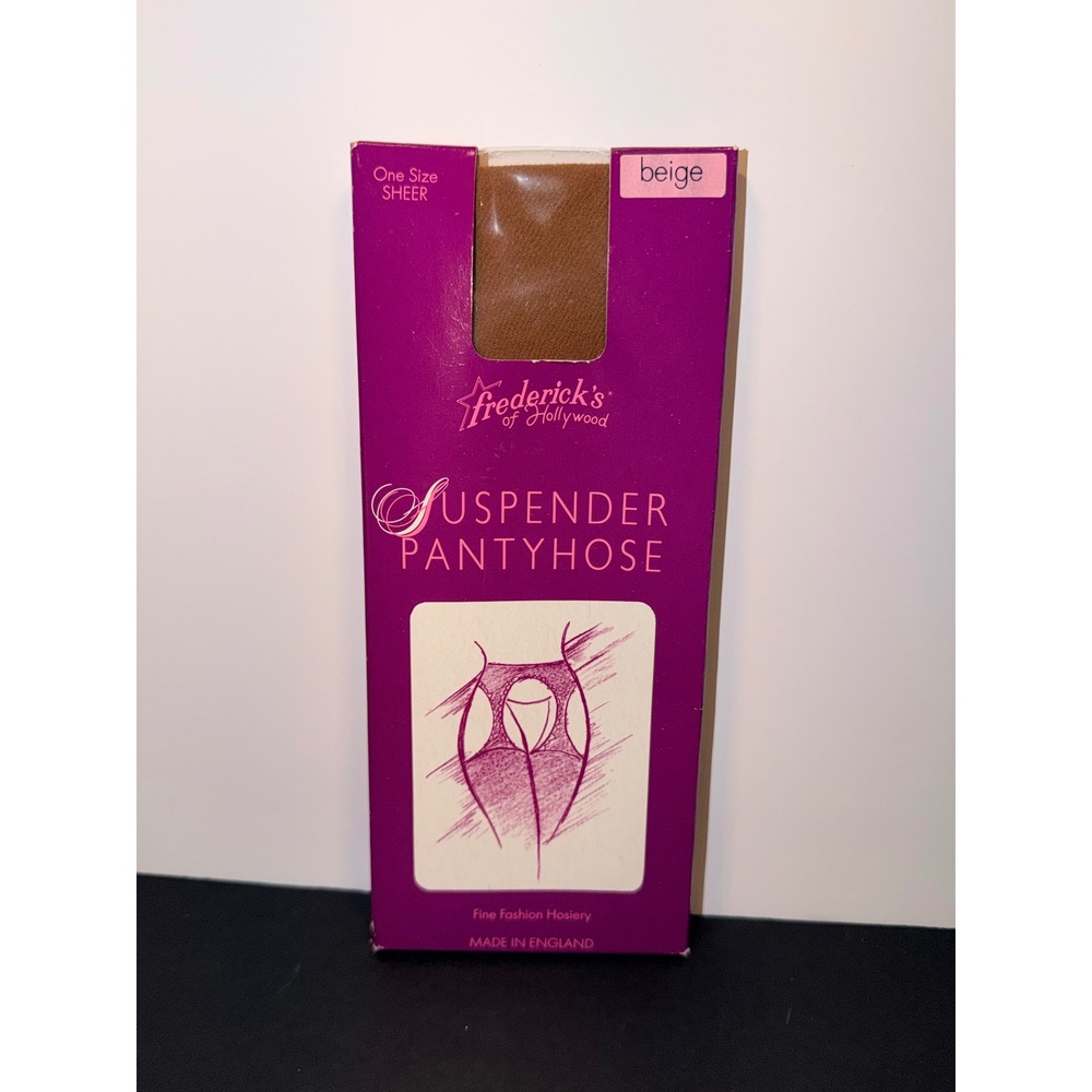 Fredericks of Hollywood Vintage Suspender Pantyhose Beige Sheer One Size NIB